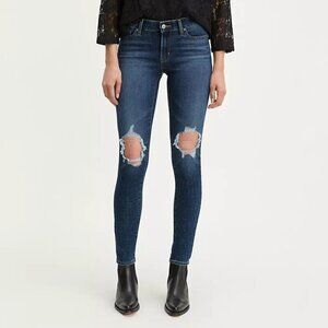 Levi's 711's Mid Rise Dark Blue  Distressed Jeans Size 24